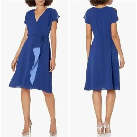 Adrianna Papell Flutter Ruffle faux Wrap A-Line Dress, size‎ 20W - Picture 1 of 14